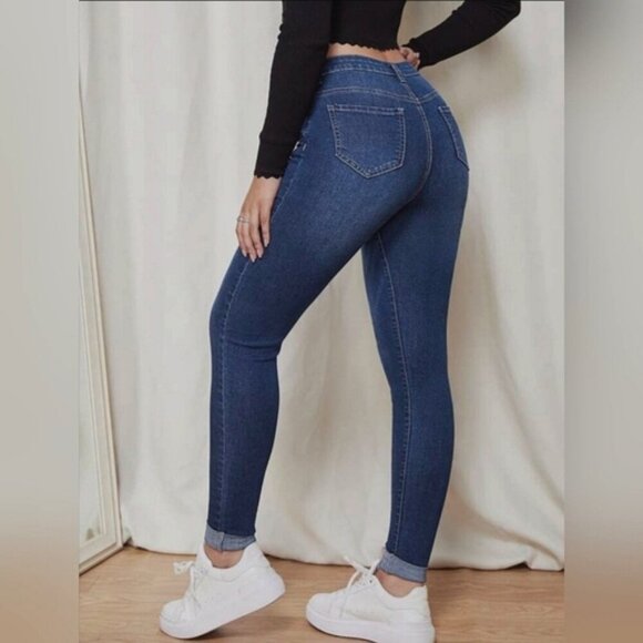 3/$20 SHEIN High Waist Skinny Jeans Faded Whiskered Stretch Denim - Picture 3 of 14